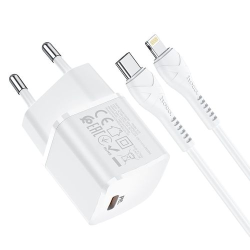 HOCO putni punjač Type C + kabel za iPhone Lightning 8-pin Power Delivery 20W Starter N10 bijeli slika 1