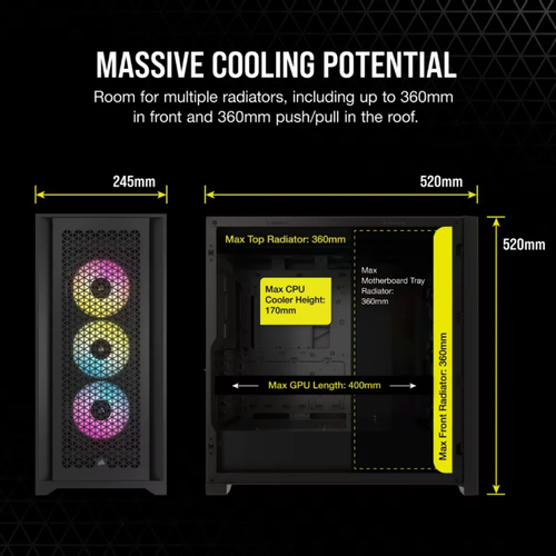 Kućište CORSAIR iCUE 5000D AIRFLOW Mid-Tower Gaming ATX kaljeno staklo bez napajanja RGB crna slika 6