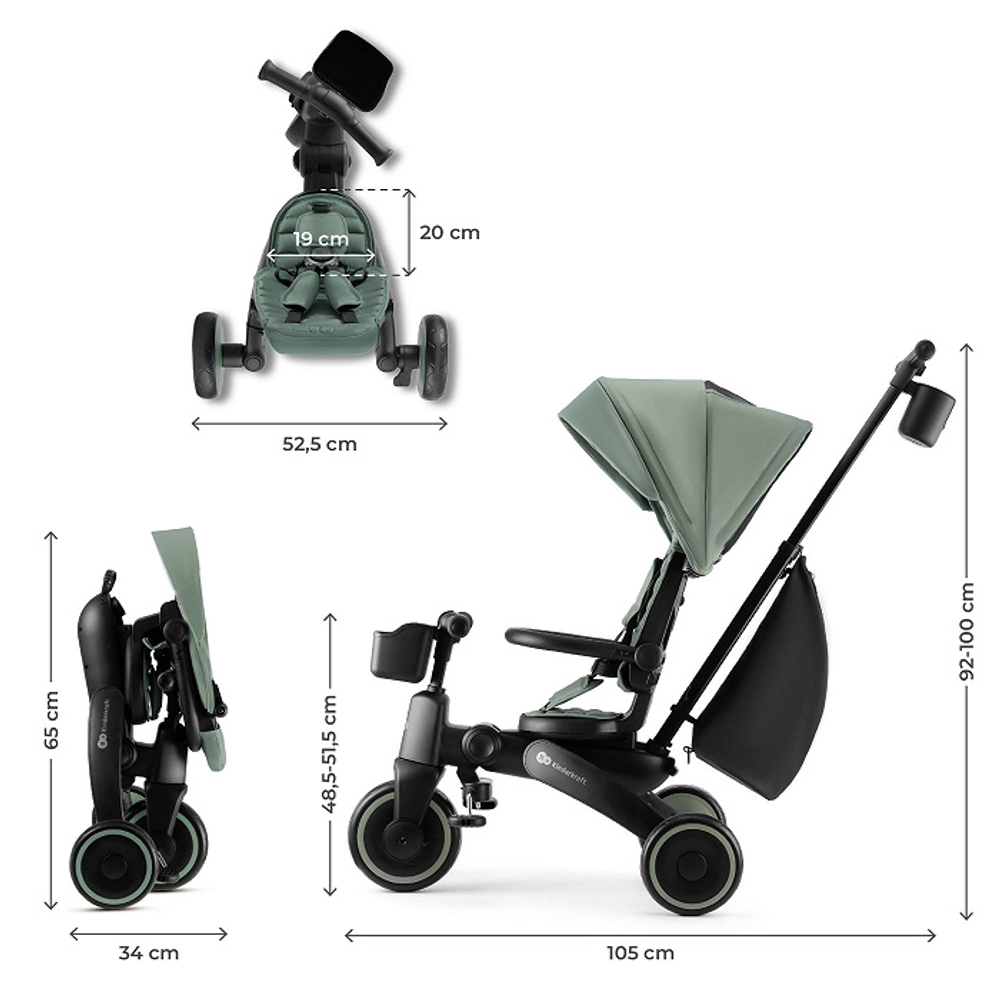 Kinderkraft Sklopivi rotirajući tricikl 5U1 Jazz 2, Grey/Green - OŠTEĆENA AMBALAŽA slika 13