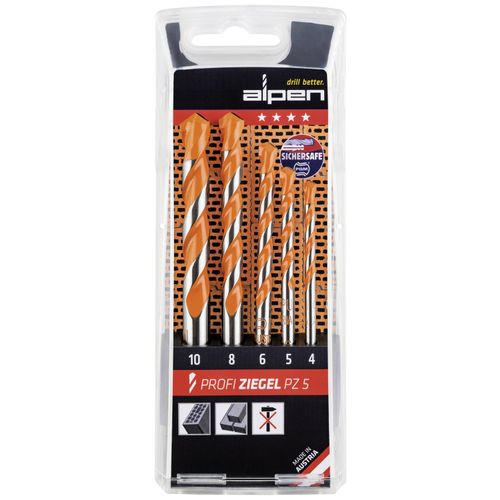 Set svrdla za ciglu 5-dijelni 4 mm, 5 mm, 6 mm, 8 mm, 10 mm Alpen 200705100 cilindrični prihvat 1 set slika 4