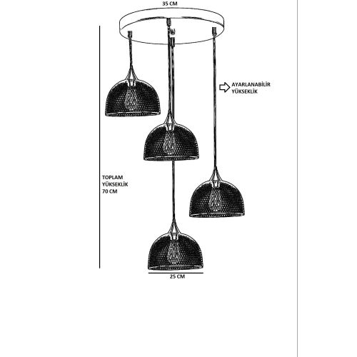 Rota 4 Lü Tepsili Siyah Sarkıt Black Chandelier slika 4