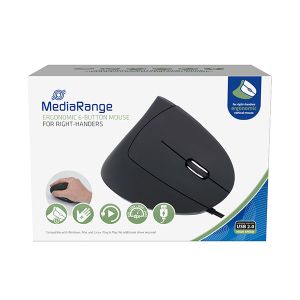 MediaRange MIŠ ŽIČANI, ERGONOMSKI, OPTIČKI, ZA DEŠNJAKE, CRNI, MROS230