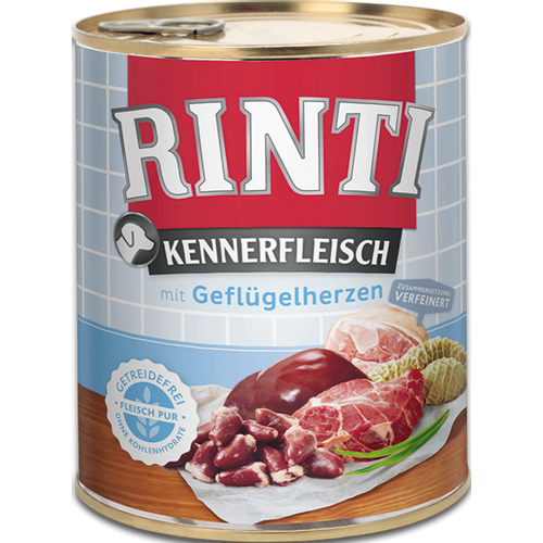 RINTI Kennerfleisch mit Geflugenherzen, hrana za pse sa srcima peradi, 800 g slika 1