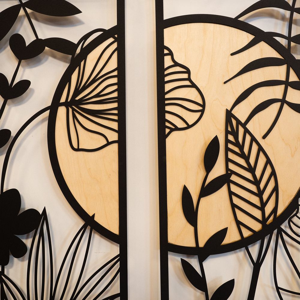 Ginkgo Wood - APT601MS Crno-Bež Ukrasni Metalni Zidni Dodatak slika 3