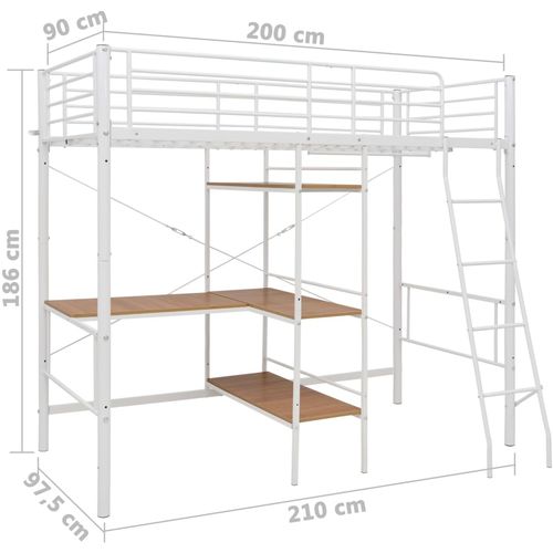 Krevet na kat sa stolićima u okviru bijeli metalni 90 x 200 cm slika 7