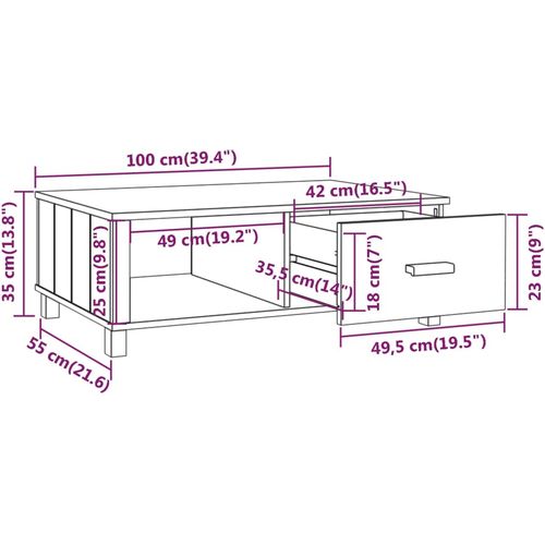 Stolić za kavu HAMAR bijeli 100x55x35 cm od masivne borovine slika 8