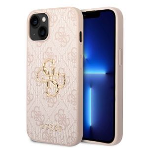 GUESS maska za iPhone 15 Plus LEATHER 4G METAL LOGO PINK