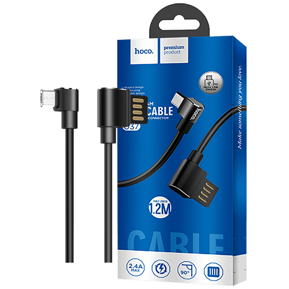 hoco. USB kabl za smartphone, micro USB, kutni 90°, 1.2 met,crna - U37 Long Roam, Micro USB , BK slika 1