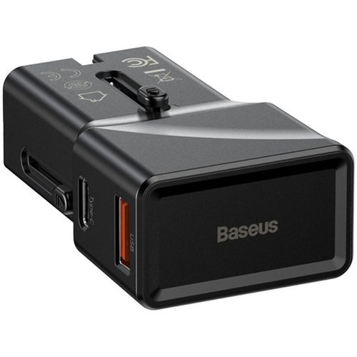 Putni punjač BASEUS PPS QType-C + USB 18W QC (EU / US / UK / AU), crni slika 3