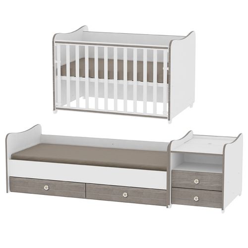 LORELLI BED COMBO Modularni krevetić 4u1 s Mehanizmom Ljuljanja White/Coffee 172 x 72 cm slika 2