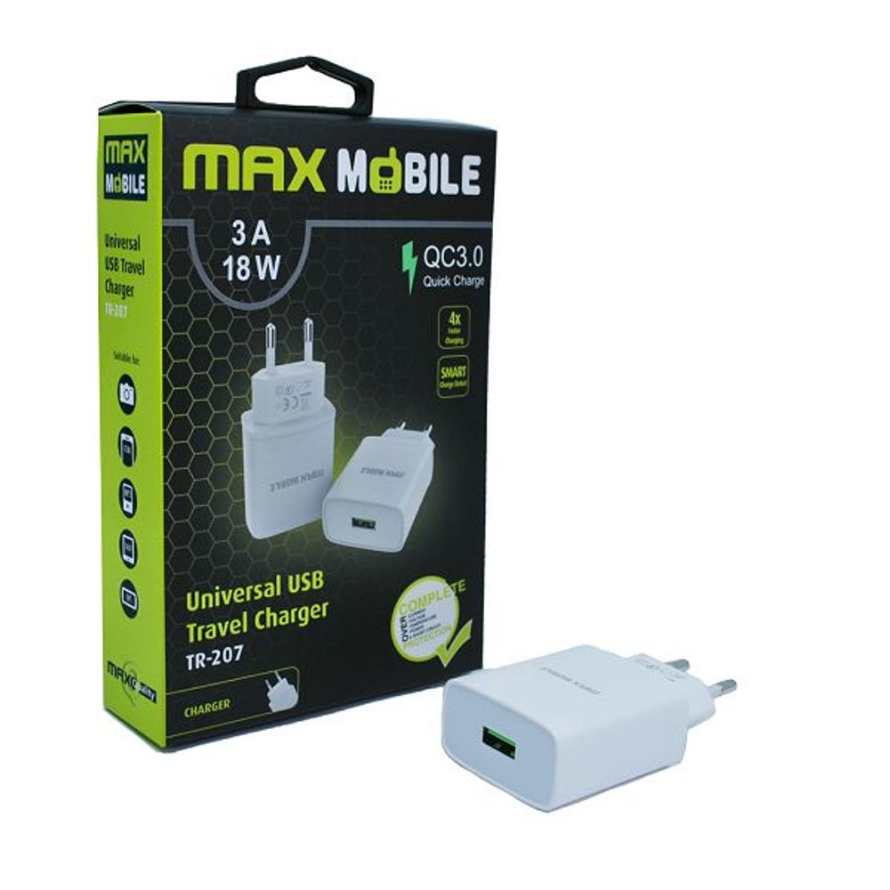 MAXMOBILE KUĆNI ADAPTER Q.C 3.0 QUICK CHARGE USB TR207 3A bijeli slika 1