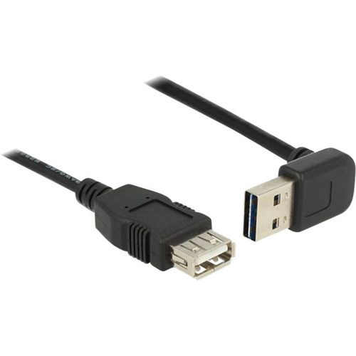 USB 2.0 priključni kabel pod kutom [1x USB 2.0 utikač A - 1x USB 2.0 ženski utikač A] 1 m crna dvostrani utikač, pozlaćeni utični kontakti, slika 1