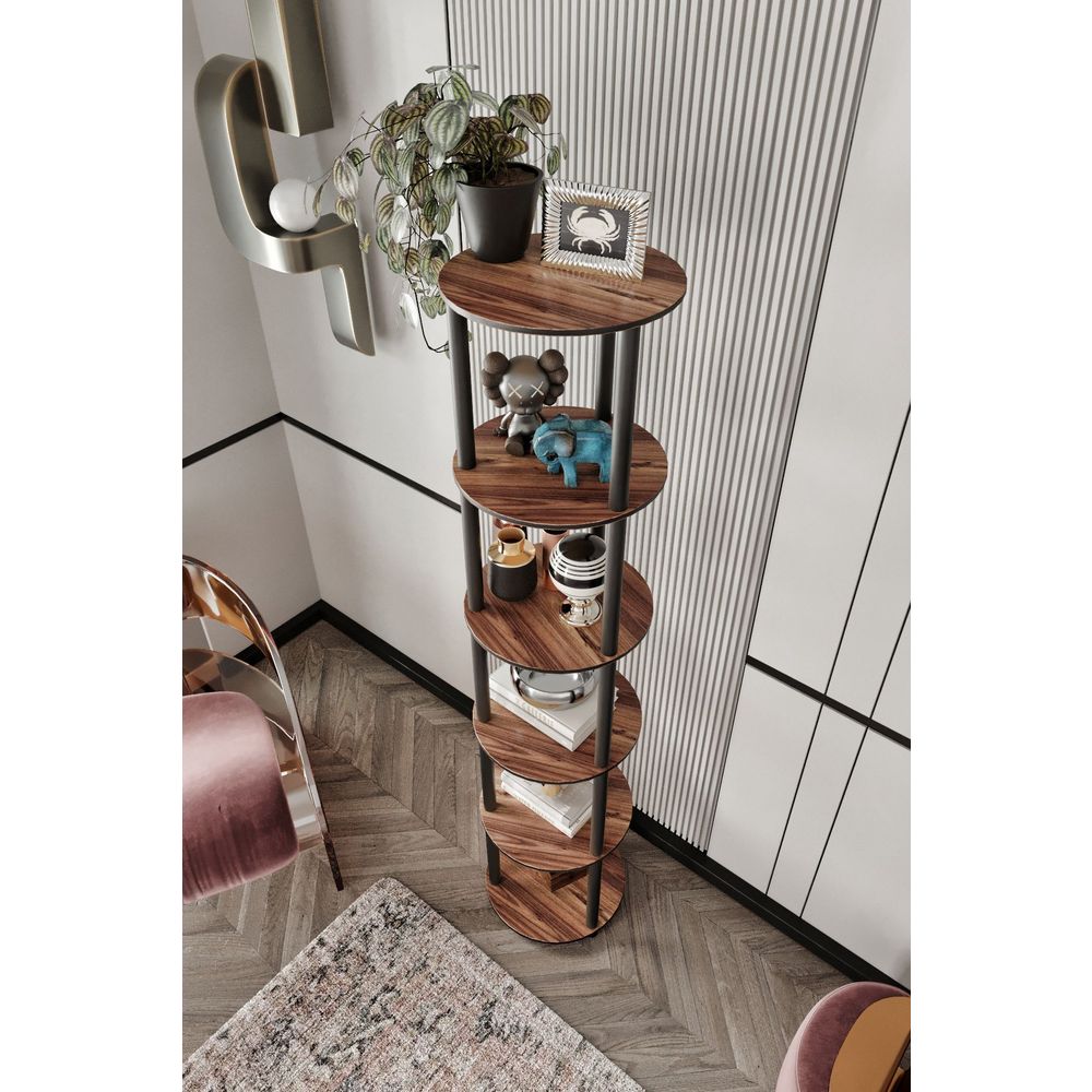  Bookshelf Bookcase 6 Layer Round, colour Walnut slika 3