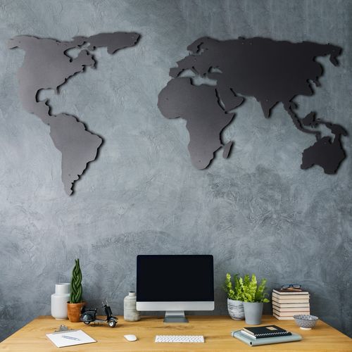 Wallity World Map Silhouette Black Decorative Metal Wall Accessory slika 6