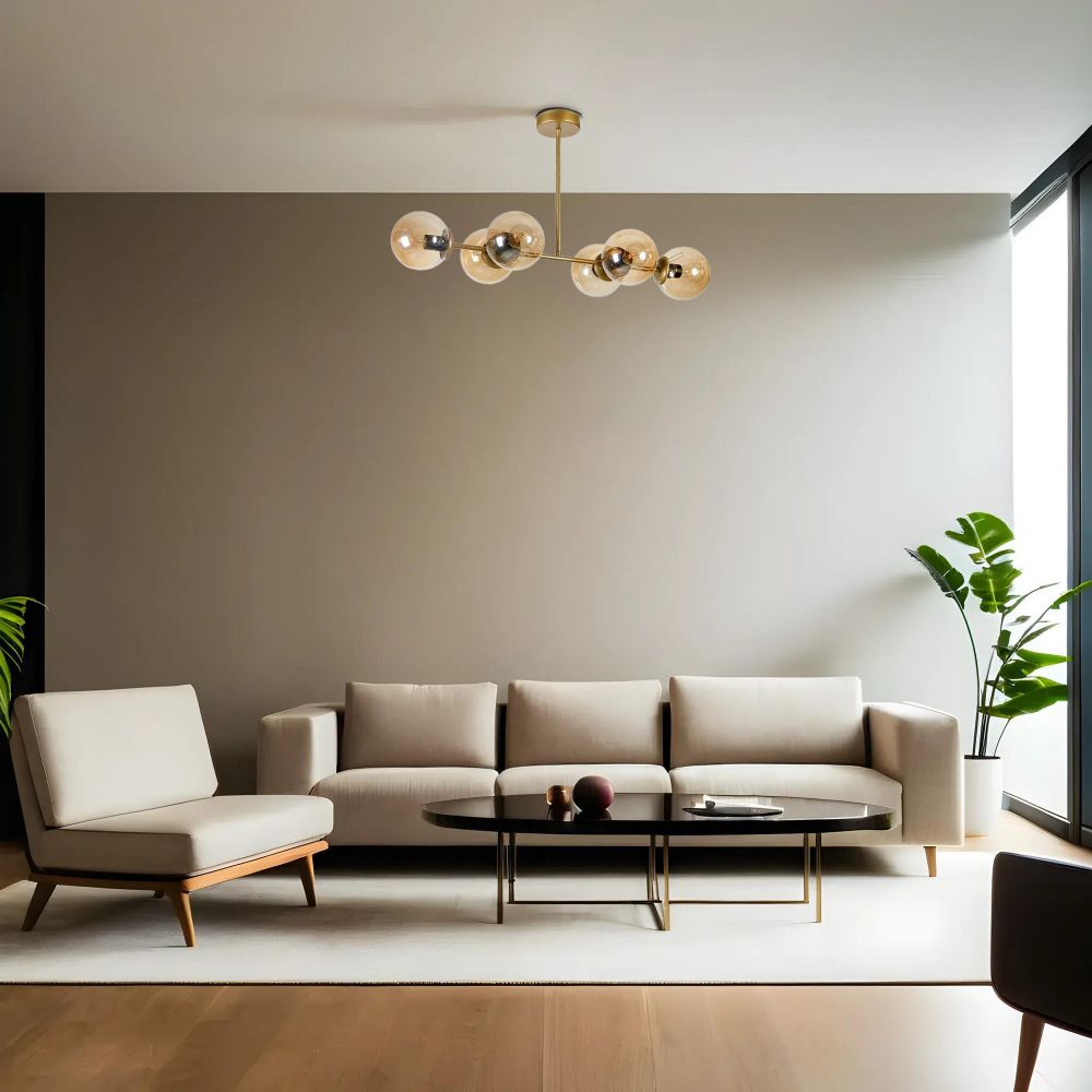 Eskitme Stil 6 Lı Bal Camlı Avize - Amber Zlatna Crna Boja slika 1