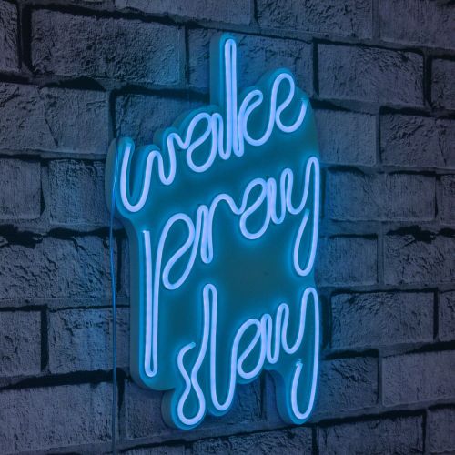 Wallity Ukrasna plastična LED rasvjeta, Wake Pray Slay - Blue slika 9