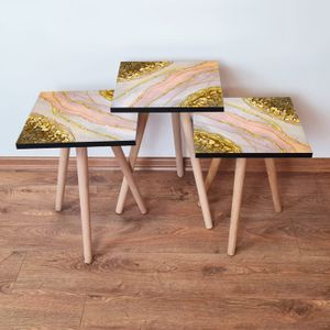 3Shp113 - Salmon Salmon Gold Bijeli Nesting Sto (3 Komada)
