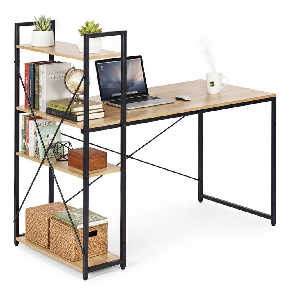 ModernHome uredski stol 120 × 60 cm s policom i 3 police – loft stil slika 1