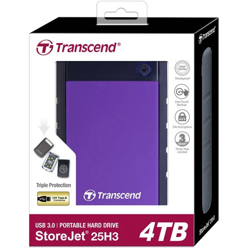 Transcend TS4TSJ25H3P External HDD 4TB, H3P, USB3.0, 2.5", Anti-shock system, Backup software, 308 gr, Black/Purple slika 4