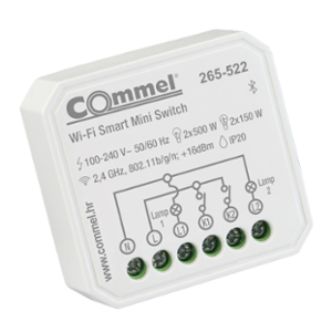 WiFi mini prekidač dvostruki 2x5A, 2x150 W / 2x500 W, 100-240 V~, 2,4 GHz, 802.11b/g/n; + 16dBm, IP20