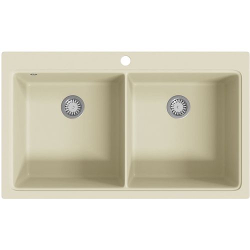 Granitni kuhinjski sudoper s dvostrukom kadicom bež slika 14