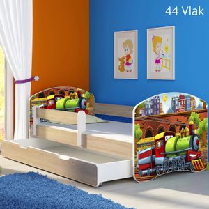 Dječji krevet ACMA s motivom, bočna sonoma + ladica 180x80 cm 44-vlak
