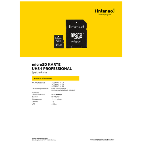 (Intenso) Micro SDHC/SDXC kartica 32GB Class 10, UHS-I +adapter, Pro - MicroSD 32GB Class10 UHS-I Pro slika 3