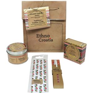 Poklon paket Ethno Croatia bijeli 1, sapun, svijeća, gel-pen, označivač
