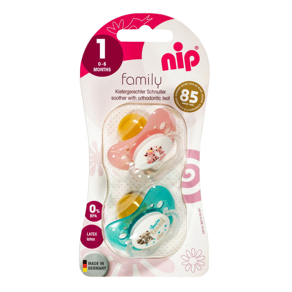 nip® Duda varalica Family 0-6mj (veličina 1) - Latex, 2kom Mint, Pink slika 3