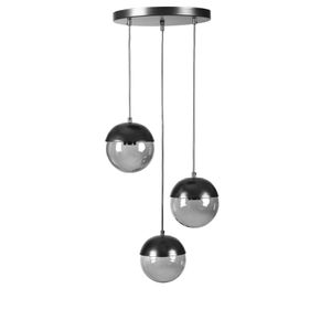 Küre 3 Lü Tepsili Siyah Füme Camlı Sarkıt Dark Grey Chandelier