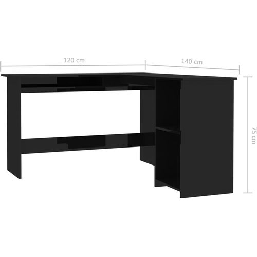 Kutni radni stol visoki sjaj crni 120 x 140 x 75 cm od iverice slika 6