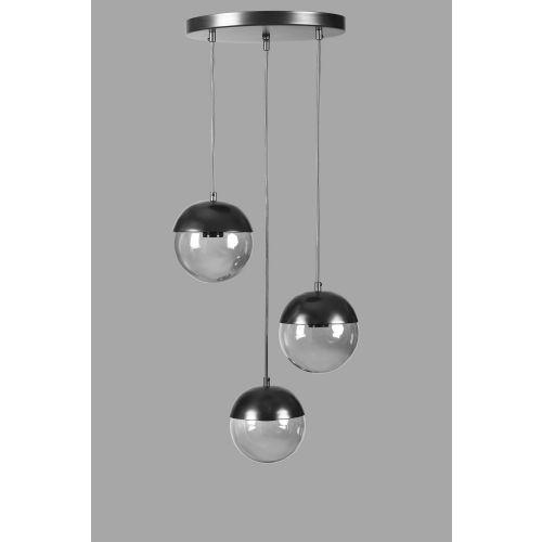 Küre 3 Lü Tepsili Siyah Füme Camlı Sarkıt Dark Grey Chandelier slika 2