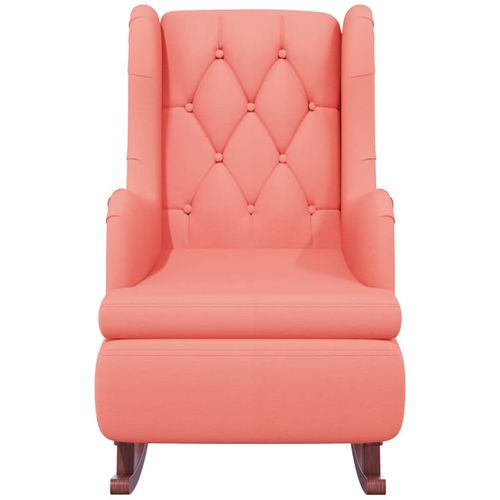 Fotelja s nogama za ljuljanje od kaučukovca ružičasta baršun slika 4