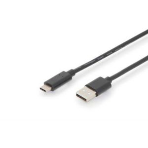 Digitus USB kabel USB 2.0 USB-C® utikač, USB-A utikač 3.00 m crna dvostruko zaštićen, utikač primjenjiv s obje strane AK-300148-030-S