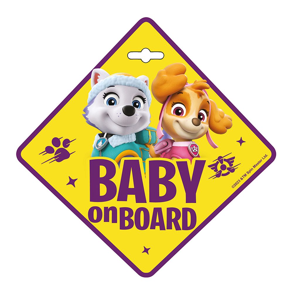 Znak Baby on board Paw patrol žuto-ljubičasti slika 1