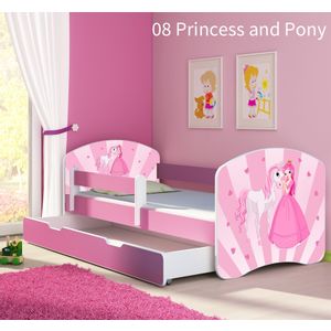 Dječji krevet ACMA s motivom, bočna roza + ladica 140x70 cm 08-princess-with-pony