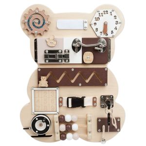 Kinder Home Drvena Montessori ploča Busy Board Bear 30x39cm