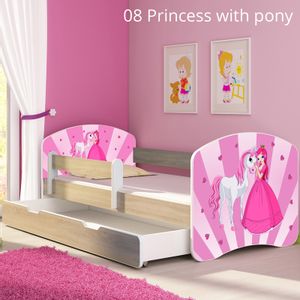 Dječji krevet ACMA s motivom, bočna sonoma + ladica 180x80 cm 08-princess-with-pony