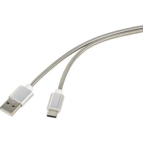 Renkforce  priključni kabel [1x muški konektor USB 2.0 tipa a - 1x muški konektor USB-C®] 1.00 m srebrna kabelski omotač od nehrđajućeg čelika Renkforce USB kabel USB 2.0 USB-A utikač, USB-C® utikač 1.00 m srebrna kabelski omotač od nehrđajućeg čelika RF-4888671 slika 6