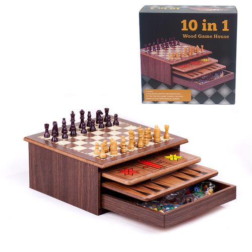 Set društvene igre na drvenoj ploči 10U1 Wood Game House slika 1