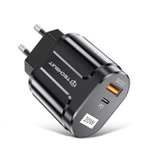 Techsuit - Zidni punjač Premium (CHPD038) - USB-A, QC 3.0, USB-C, 20 W - crni