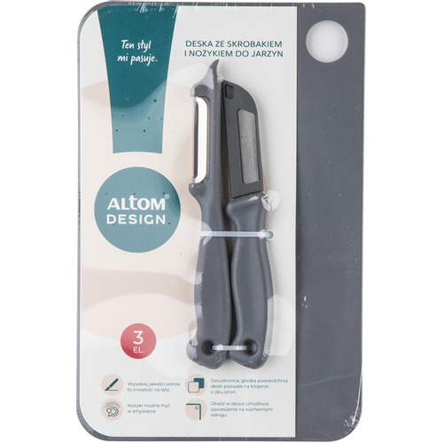 Altom Design set daska za rezanje + nož + strugač, 24 cm, siva slika 2