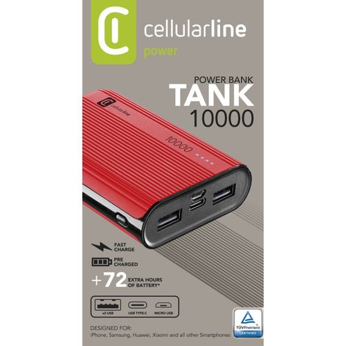 Cellularline prijenosni punjač Tank 10.000 mAh crveni slika 3