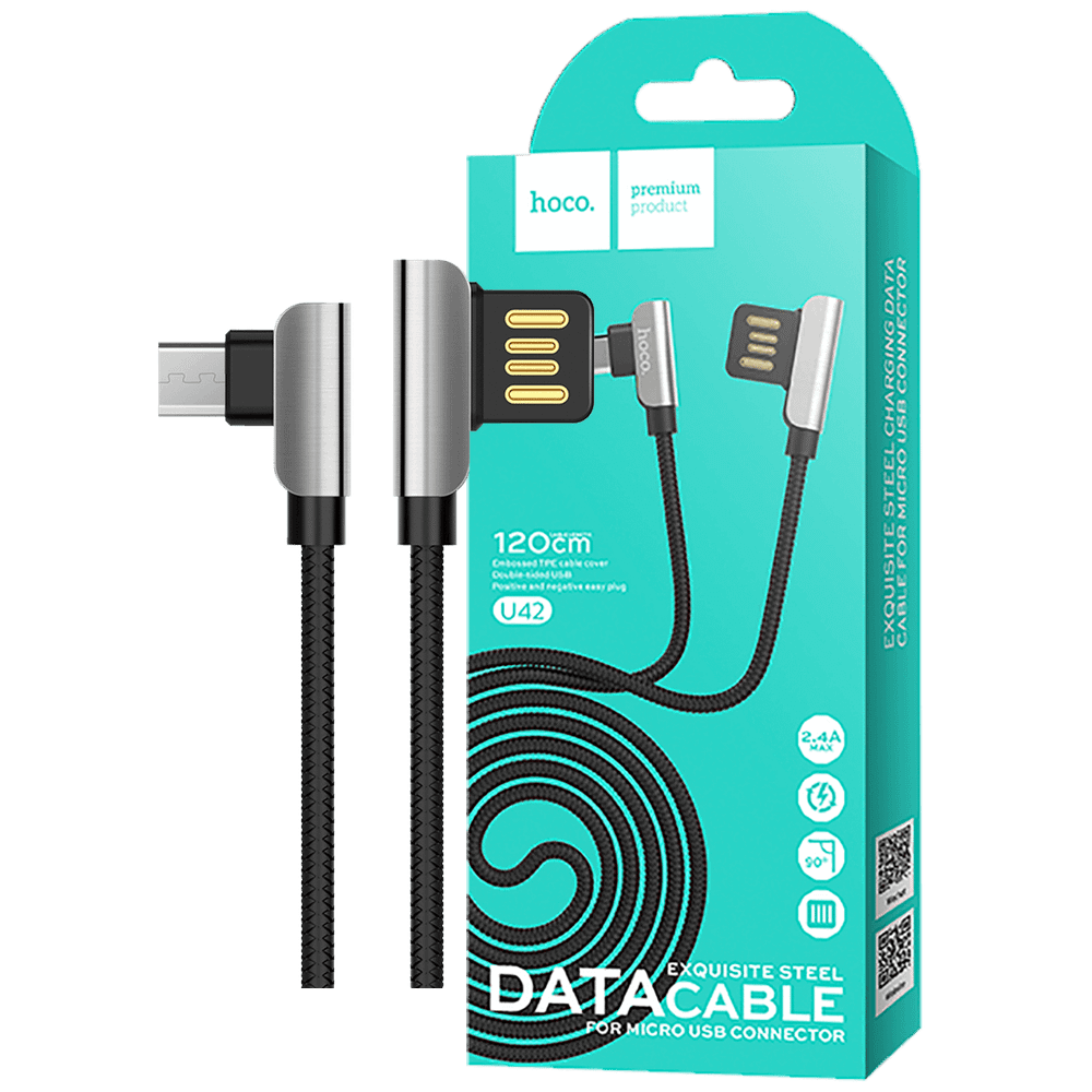 hoco. USB kabl za smartphone, micro USB, 1.2 met., 2.4 A, crna - U42 Exquisite steel, Micro USB, BK slika 1