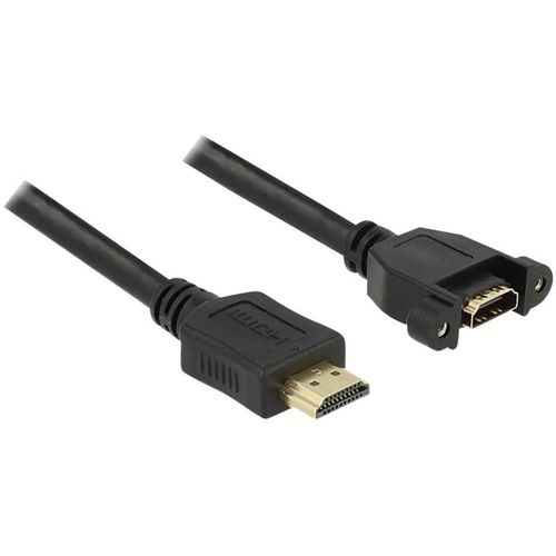 Delock HDMI produžetak HDMI A utikač, HDMI A utičnica 1.00 m crna 85102 mogućnost vijčanog spajanja, pozlaćeni kontakti HDMI kabel slika 1