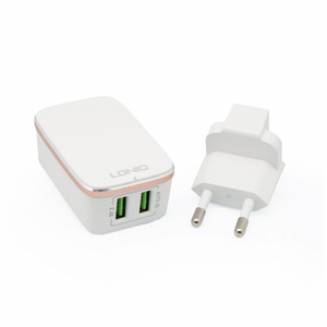 Kucni punjac LDNIO A2204 2xUSB 5V 2.4A sa iPhone lightning kablom beli