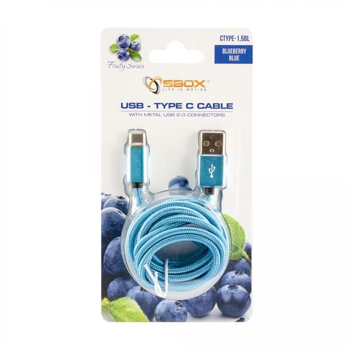 SBOX kabel USB->TYPE C M/M 1,5M Fruity plavi slika 2