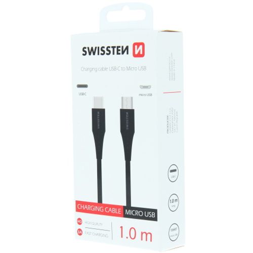 SWISSTEN kabel USB-C/microUSB, 3A, 1m, crni slika 2