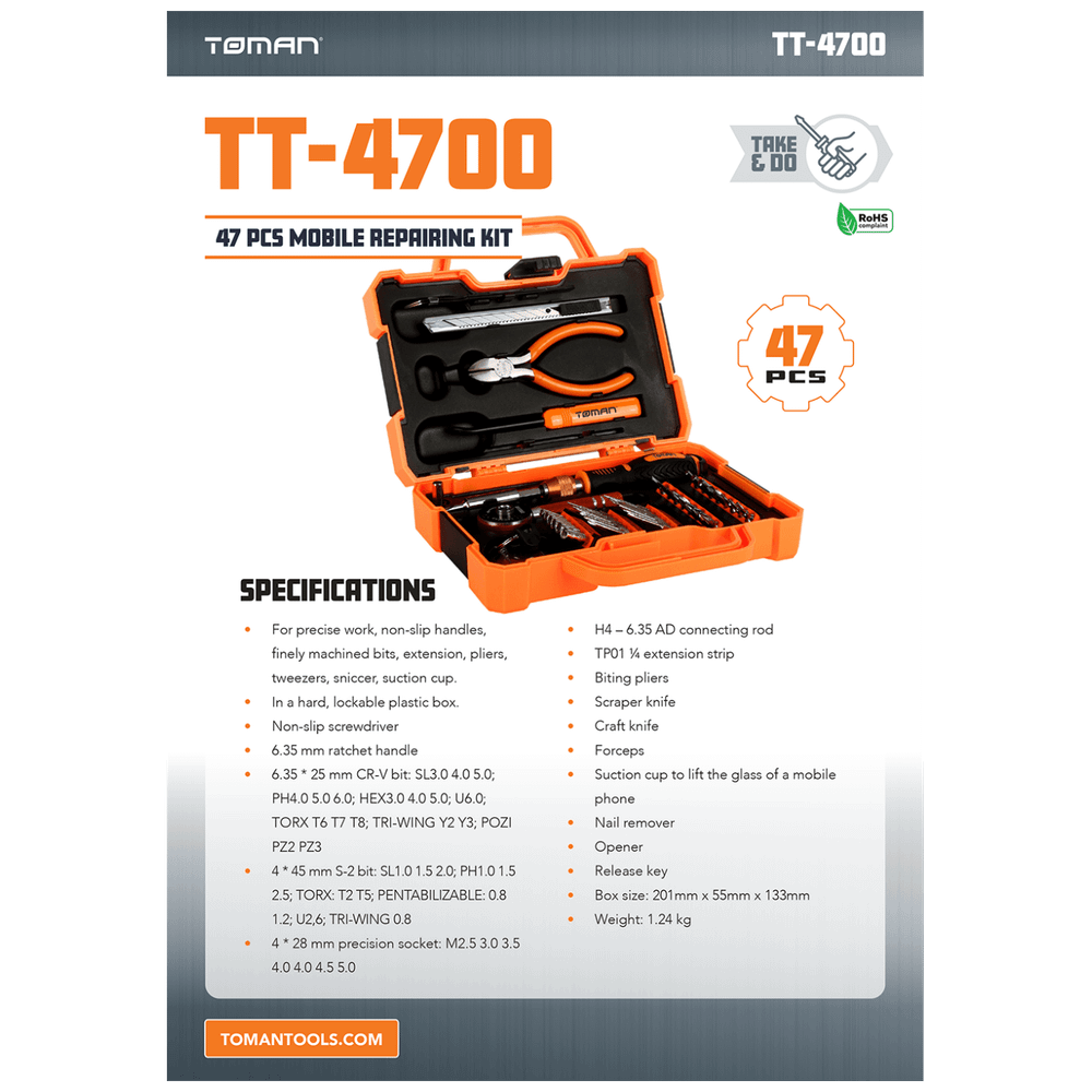 Toman Set alata, mobilni montažni komplet, 47 kom. - TT-4700 slika 6