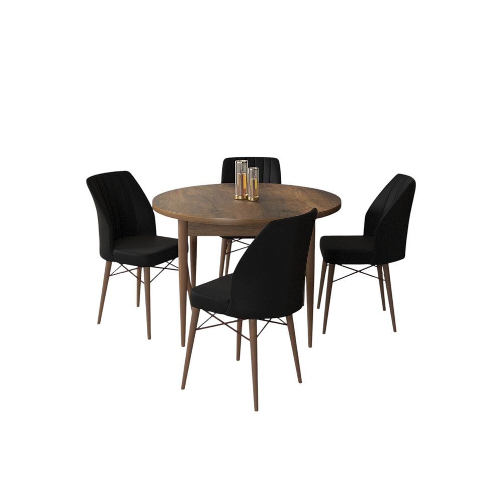 Rox - Baroque Crni Set Trpezarijskog Stola i Stolica (5 Komada) slika 2